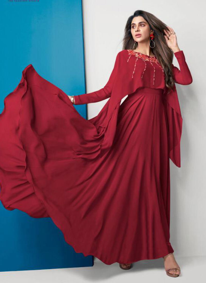 Glamore Mali Crepe Latest Party Wear Designer Embroidery Work Gowns Collection 7001-7008